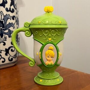 Disney Tinkerbell 7 inch tall Green Goblet with Lid & handle. (Peter Pan)